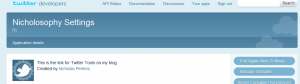Screenshot of this site&rsquo;s registration with Twitter